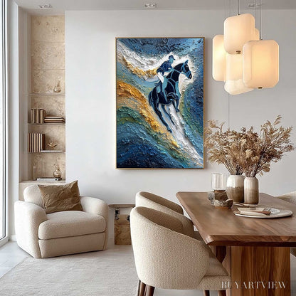 BUYARTVIEW Surge of Power – Textured Impasto Equestrian Horse Sport Oil Painting - image 4