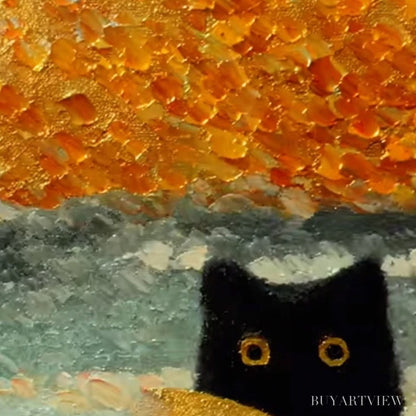 BUYARTVIEW Golden Catch – Textured Gold Leaf Abstract Cat Painting - image 3