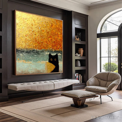 BUYARTVIEW Golden Catch – Textured Gold Leaf Abstract Cat Painting - image 6
