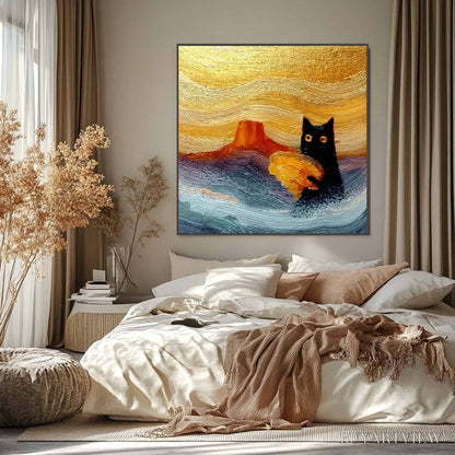 BUYARTVIEW Lunar Thief – Whimsical Black Cat Impasto Texture Painting - image 6