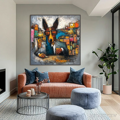 BUYARTVIEW the Chairman – Textured Impasto Painting of a Dapper Dog in the City - image 2
