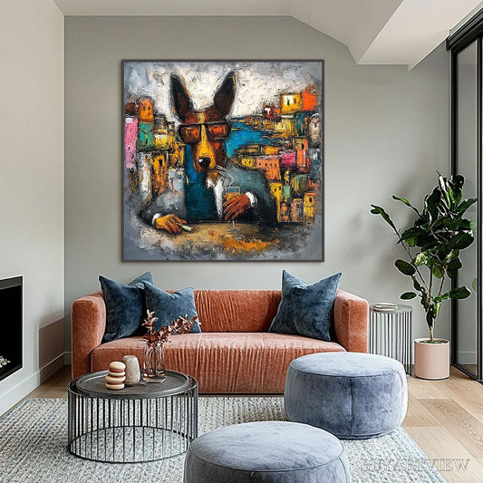 BUYARTVIEW the Chairman – Textured Impasto Painting of a Dapper Dog in the City - image 2