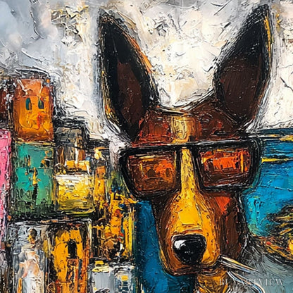 BUYARTVIEW the Chairman – Textured Impasto Painting of a Dapper Dog in the City - image 3