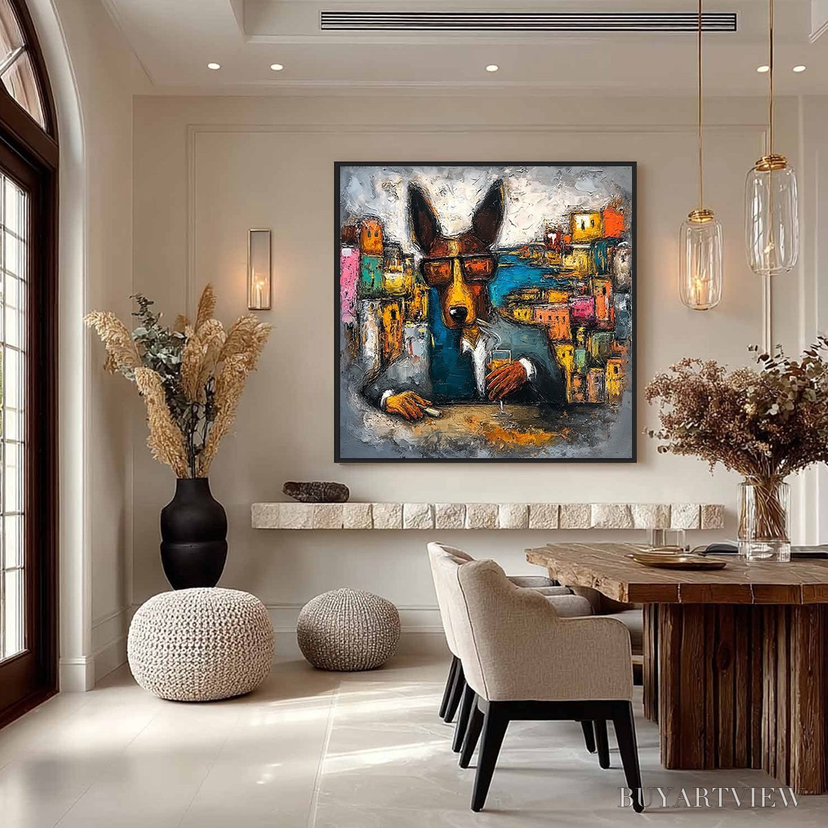 BUYARTVIEW the Chairman – Textured Impasto Painting of a Dapper Dog in the City - image 4