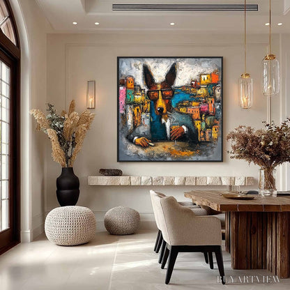 BUYARTVIEW the Chairman – Textured Impasto Painting of a Dapper Dog in the City - image 4