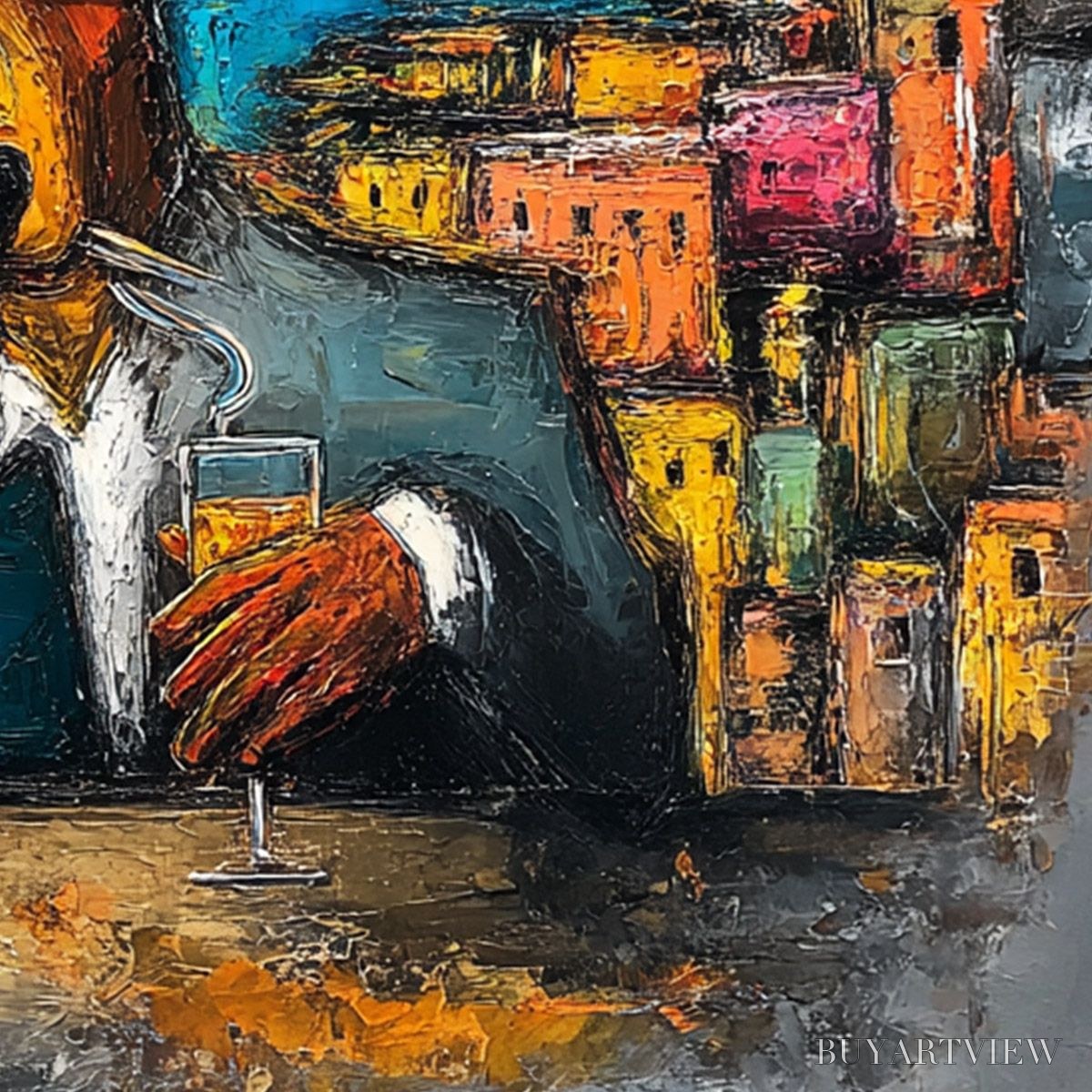 BUYARTVIEW the Chairman – Textured Impasto Painting of a Dapper Dog in the City - image 5