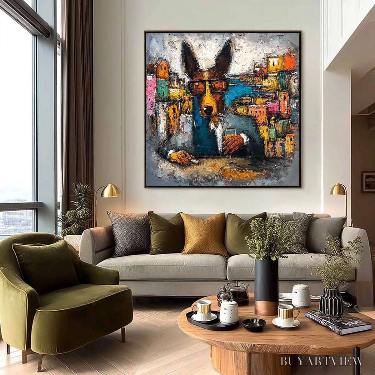 BUYARTVIEW the Chairman – Textured Impasto Painting of a Dapper Dog in the City - image 6