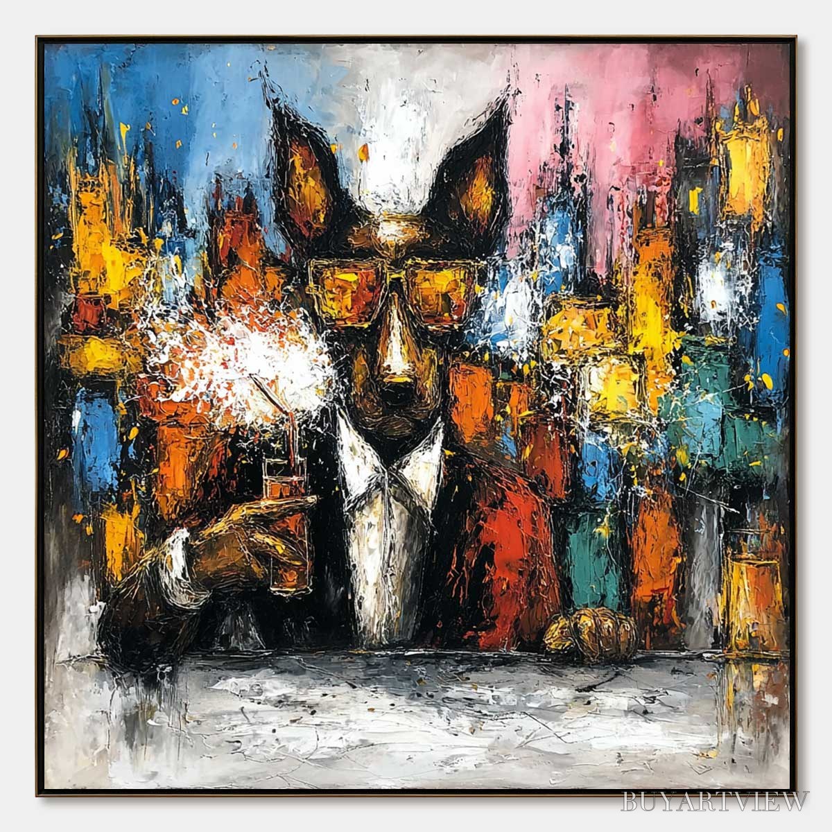 BUYARTVIEW After Hours Abstract Dog Oil Painting | Colorful Modern Art - image 1