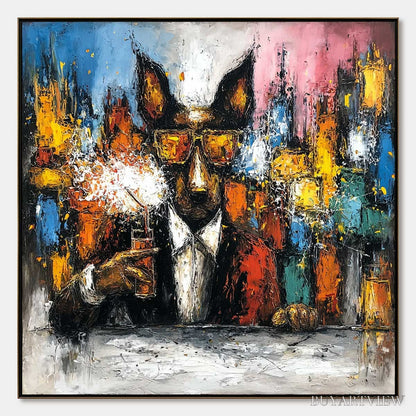 BUYARTVIEW After Hours Abstract Dog Oil Painting | Colorful Modern Art - image 1