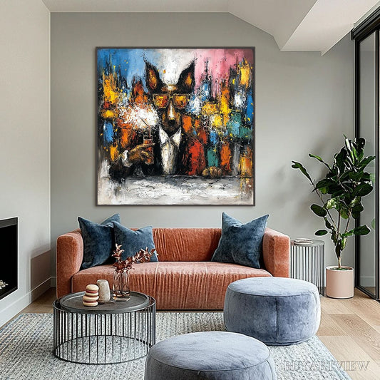 BUYARTVIEW After Hours Abstract Dog Oil Painting | Colorful Modern Art - image 2