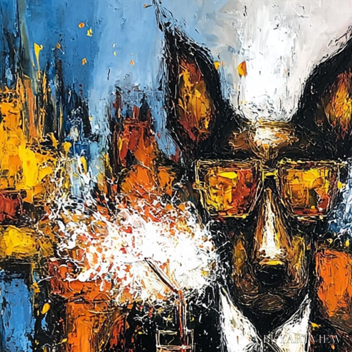 BUYARTVIEW After Hours Abstract Dog Oil Painting | Colorful Modern Art - image 3