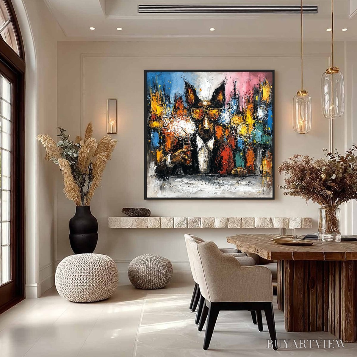 BUYARTVIEW After Hours Abstract Dog Oil Painting | Colorful Modern Art - image 4