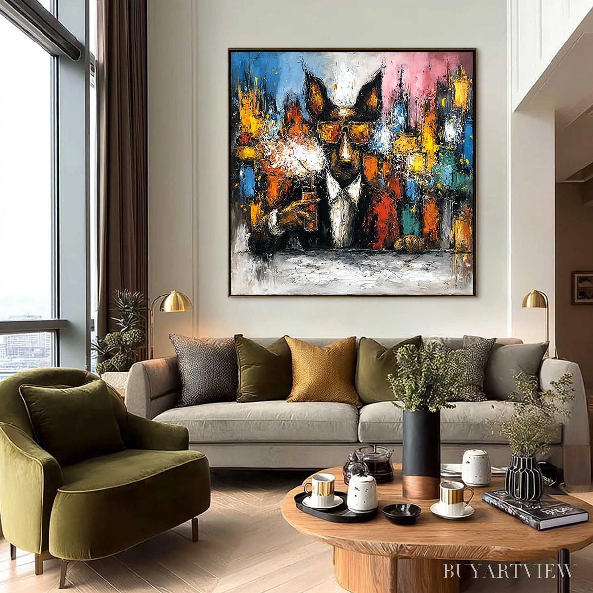 BUYARTVIEW After Hours Abstract Dog Oil Painting | Colorful Modern Art - image 6