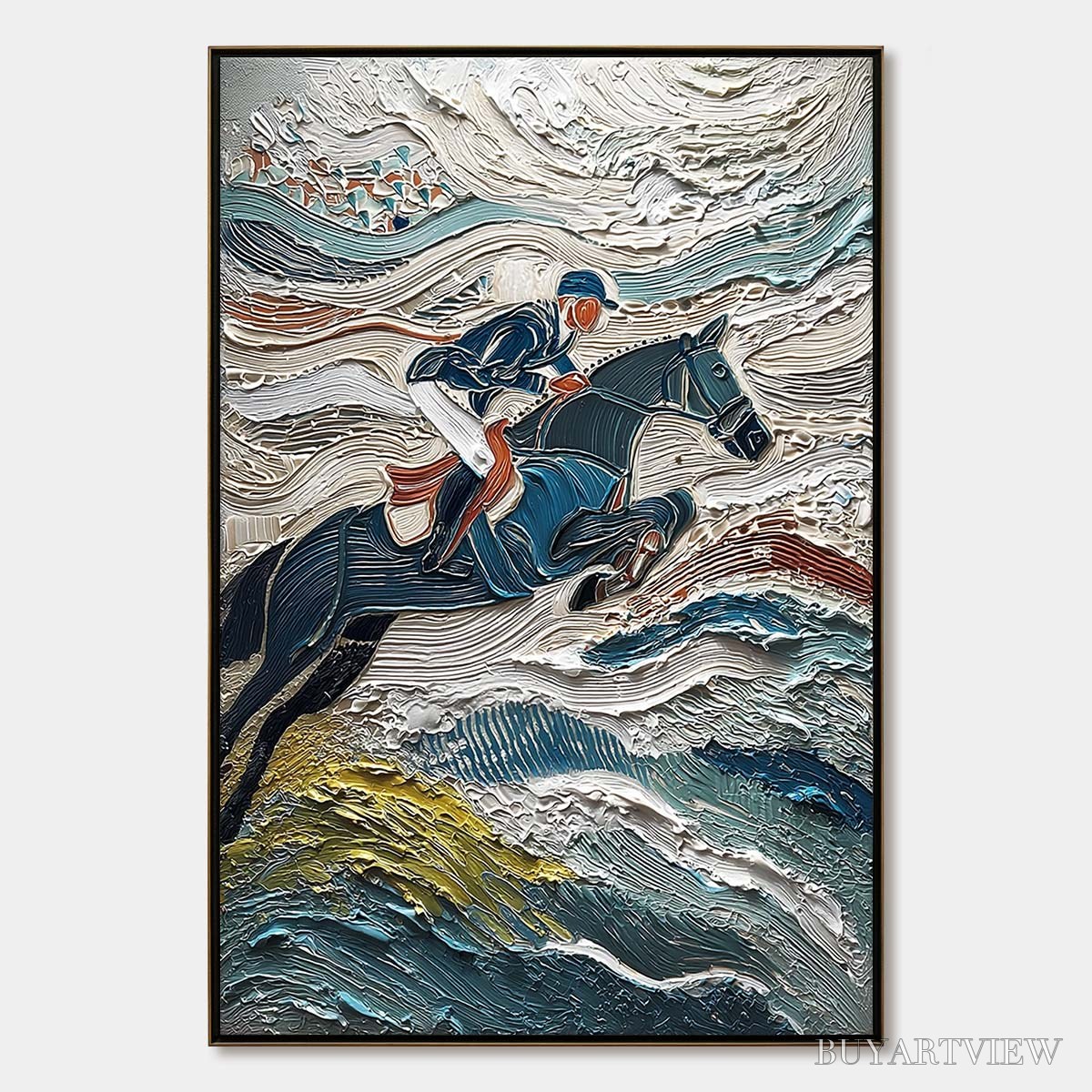 BUYARTVIEW Victory'S Edge – Heavily Textured Impasto Equestrian Sports Painting - image 1
