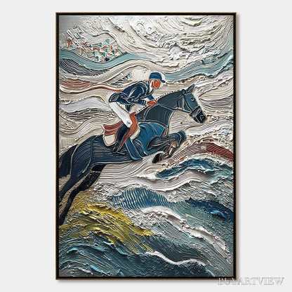 BUYARTVIEW Victory'S Edge – Heavily Textured Impasto Equestrian Sports Painting - image 1