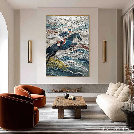 BUYARTVIEW Victory'S Edge – Heavily Textured Impasto Equestrian Sports Painting - image 2