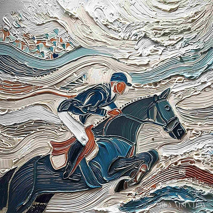 BUYARTVIEW Victory'S Edge – Heavily Textured Impasto Equestrian Sports Painting - image 3
