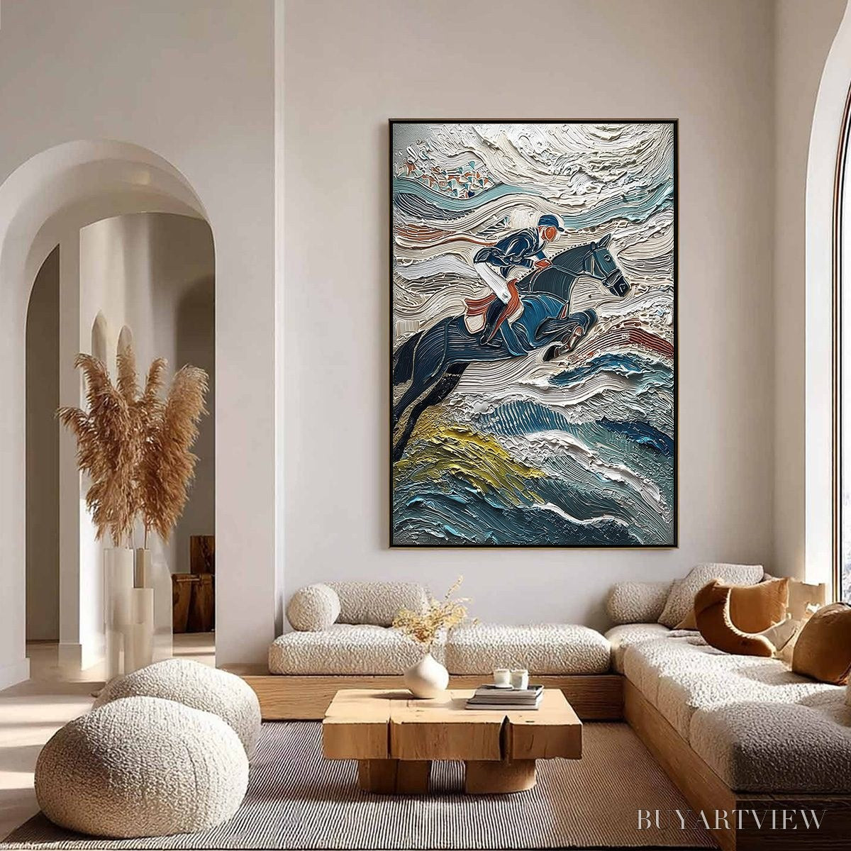 BUYARTVIEW Victory'S Edge – Heavily Textured Impasto Equestrian Sports Painting - image 4