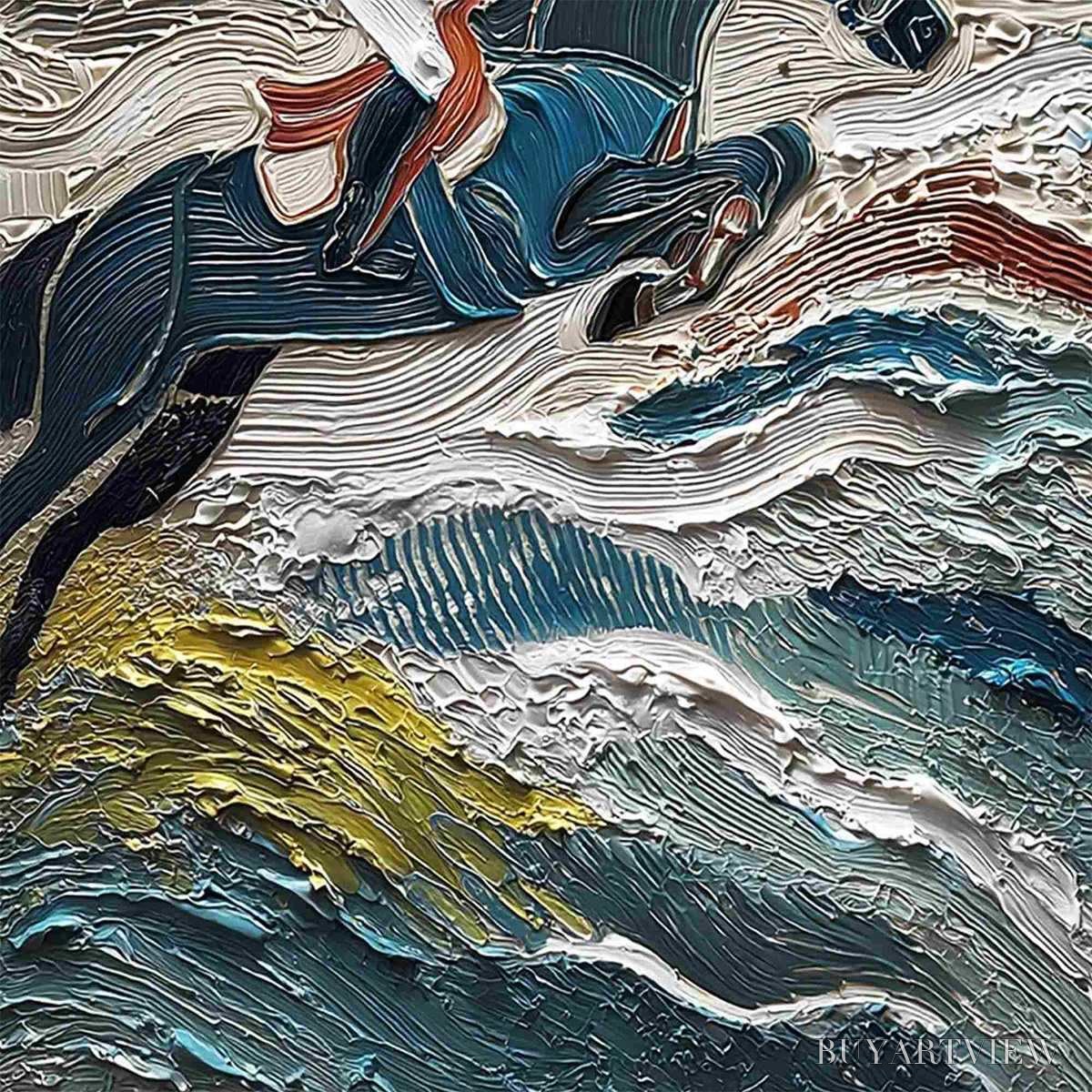 BUYARTVIEW Victory'S Edge – Heavily Textured Impasto Equestrian Sports Painting - image 5