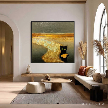 BUYARTVIEW A Cat'S Treasure – Textured Impasto Painting of a Whimsical Black Cat - image 2