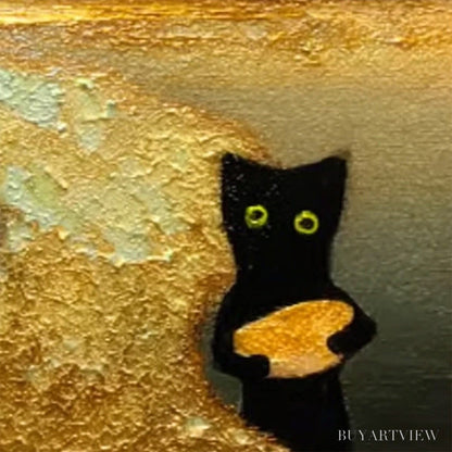 BUYARTVIEW A Cat'S Treasure – Textured Impasto Painting of a Whimsical Black Cat - image 3