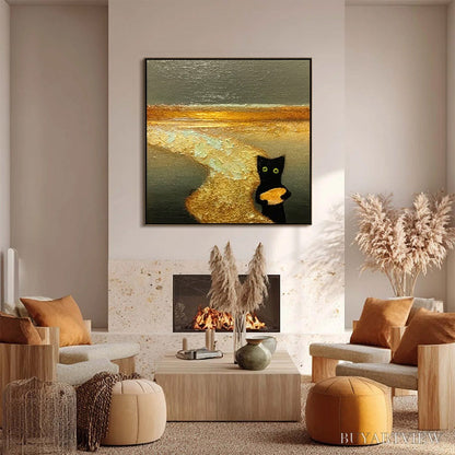 BUYARTVIEW A Cat'S Treasure – Textured Impasto Painting of a Whimsical Black Cat - image 4