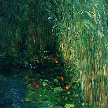 BUYARTVIEW Emerald Flight – Vibrant Nature Painting of Birds Over a Serene Pond - image 3