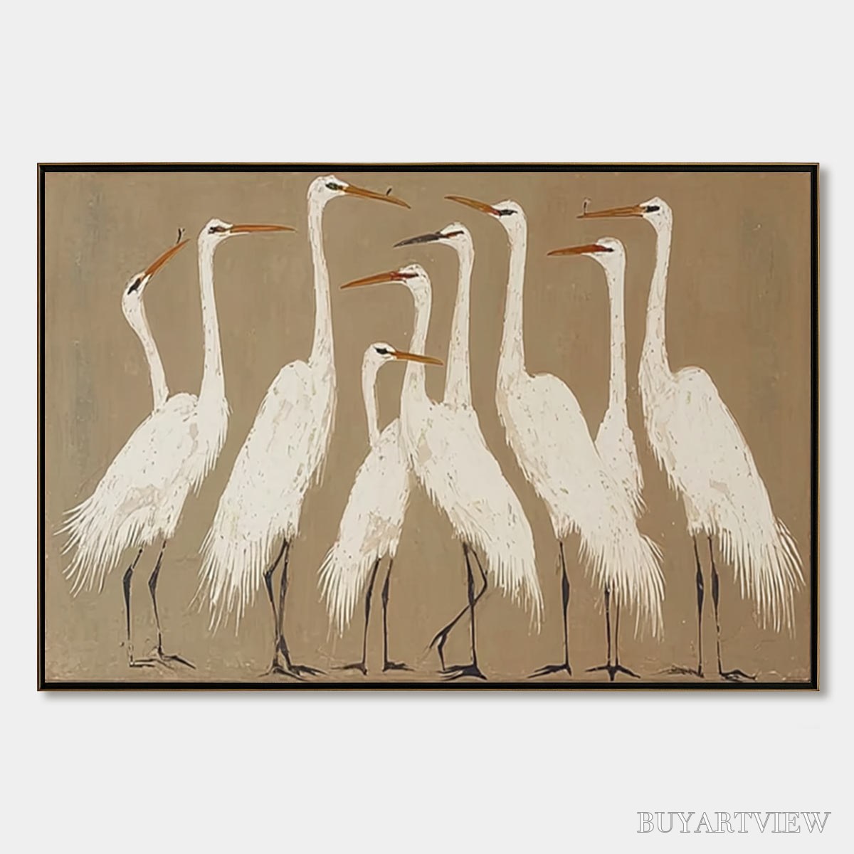 BUYARTVIEW the Gathering – Elegant White Egret Flock Animal Oil Painting - image 1