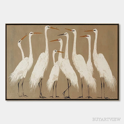 BUYARTVIEW the Gathering – Elegant White Egret Flock Animal Oil Painting - image 1