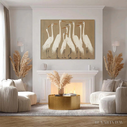 BUYARTVIEW the Gathering – Elegant White Egret Flock Animal Oil Painting - image 2