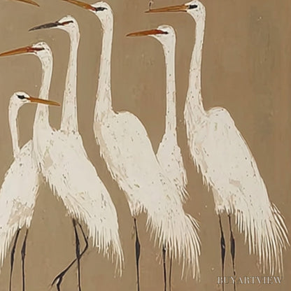 BUYARTVIEW the Gathering – Elegant White Egret Flock Animal Oil Painting - image 3