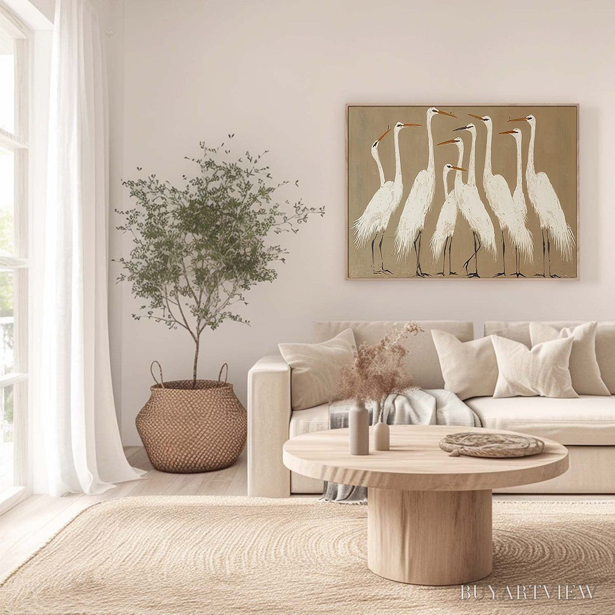 BUYARTVIEW the Gathering – Elegant White Egret Flock Animal Oil Painting - image 4