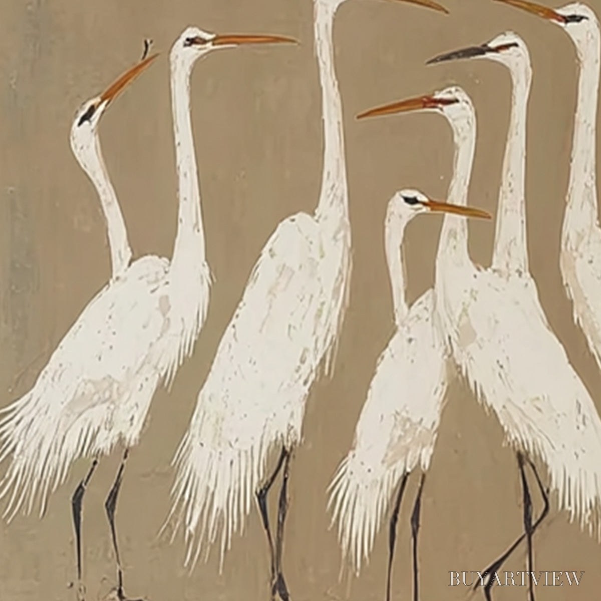 BUYARTVIEW the Gathering – Elegant White Egret Flock Animal Oil Painting - image 5