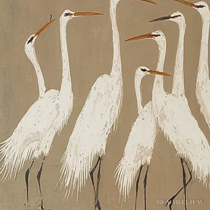 BUYARTVIEW the Gathering – Elegant White Egret Flock Animal Oil Painting - image 5