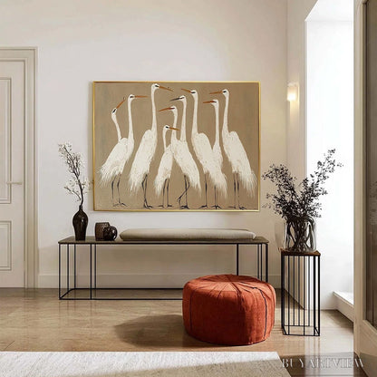 BUYARTVIEW the Gathering – Elegant White Egret Flock Animal Oil Painting - image 6