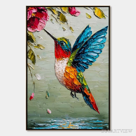BUYARTVIEW Hummingbird Radiance – Impasto Colorful Wildlife Oil Painting - image 1
