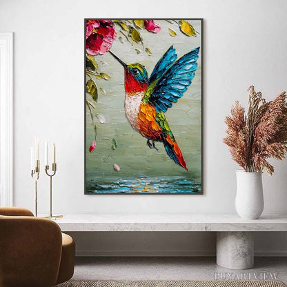 BUYARTVIEW Hummingbird Radiance – Impasto Colorful Wildlife Oil Painting - image 2
