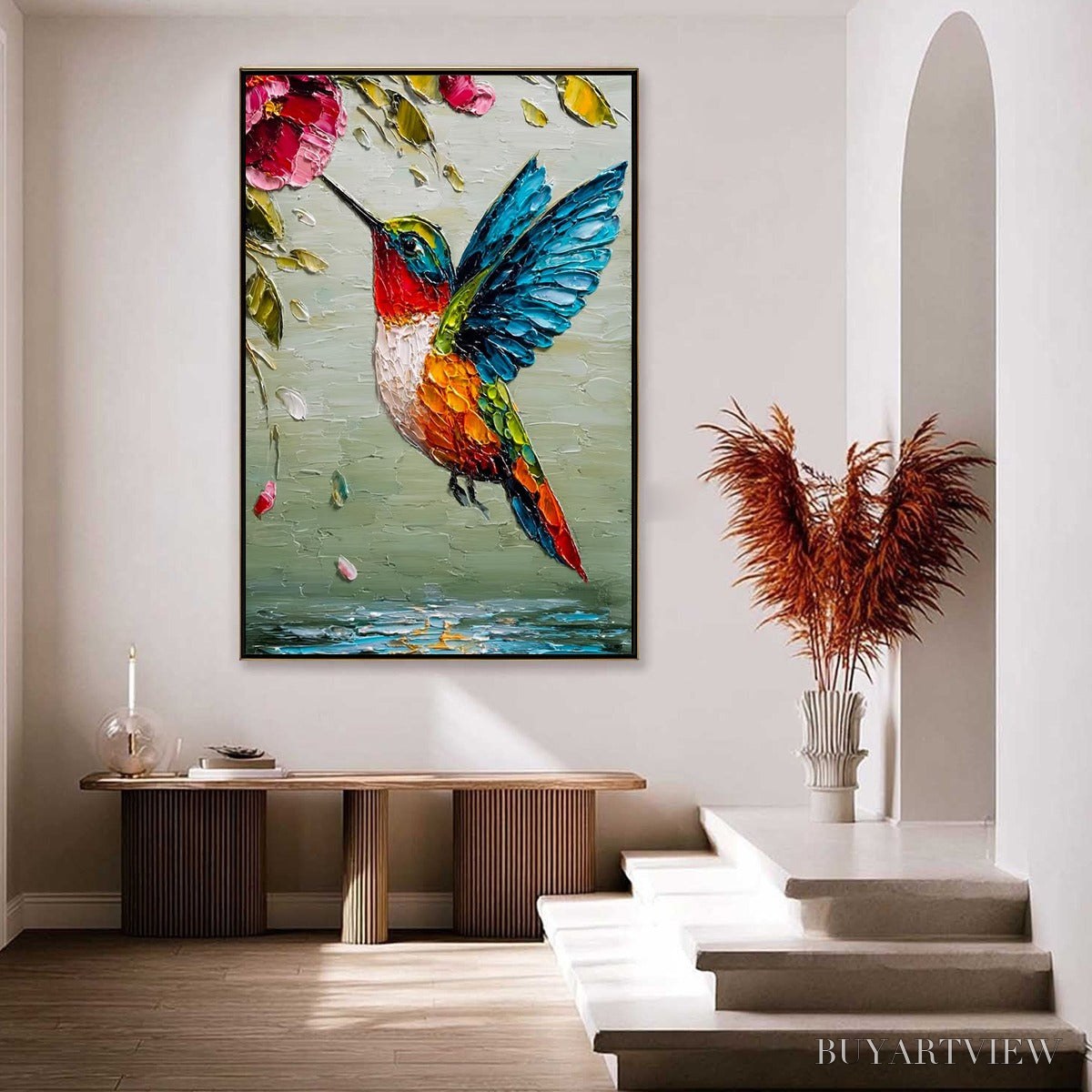 BUYARTVIEW Hummingbird Radiance – Impasto Colorful Wildlife Oil Painting - image 3