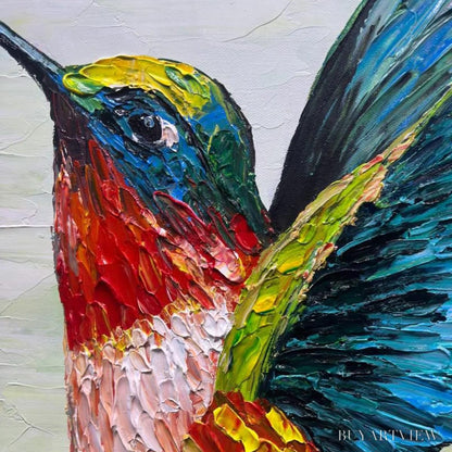 BUYARTVIEW Hummingbird Radiance – Impasto Colorful Wildlife Oil Painting - image 4