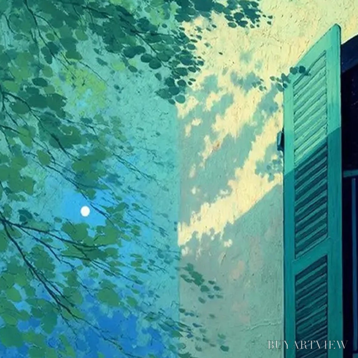 BUYARTVIEW Twilight Perch – Minimalist Night Window Cat Oil Painting - image 5
