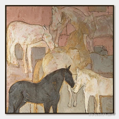 BUYARTVIEW Herd Whispers – Figurative Textured Horse Painting - image 1