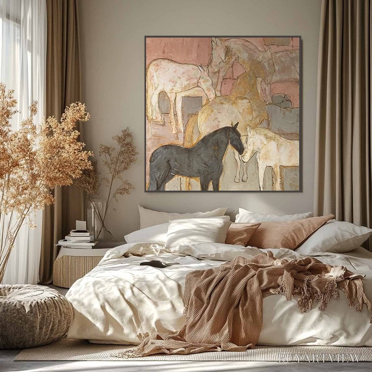 BUYARTVIEW Herd Whispers – Figurative Textured Horse Painting - image 4