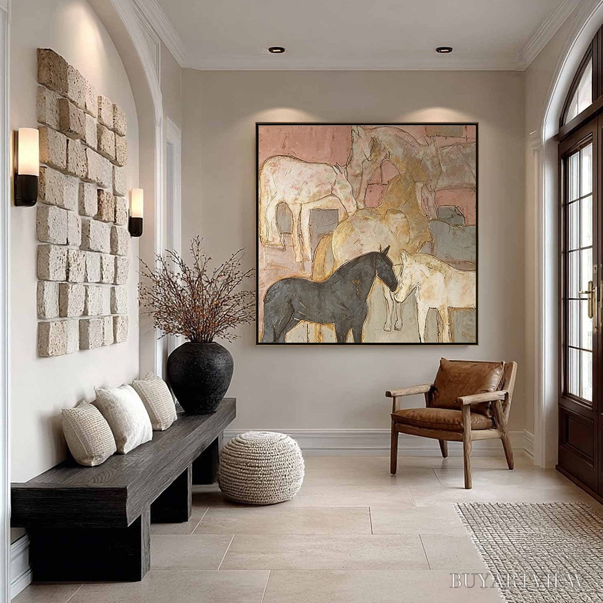 BUYARTVIEW Herd Whispers – Figurative Textured Horse Painting - image 5