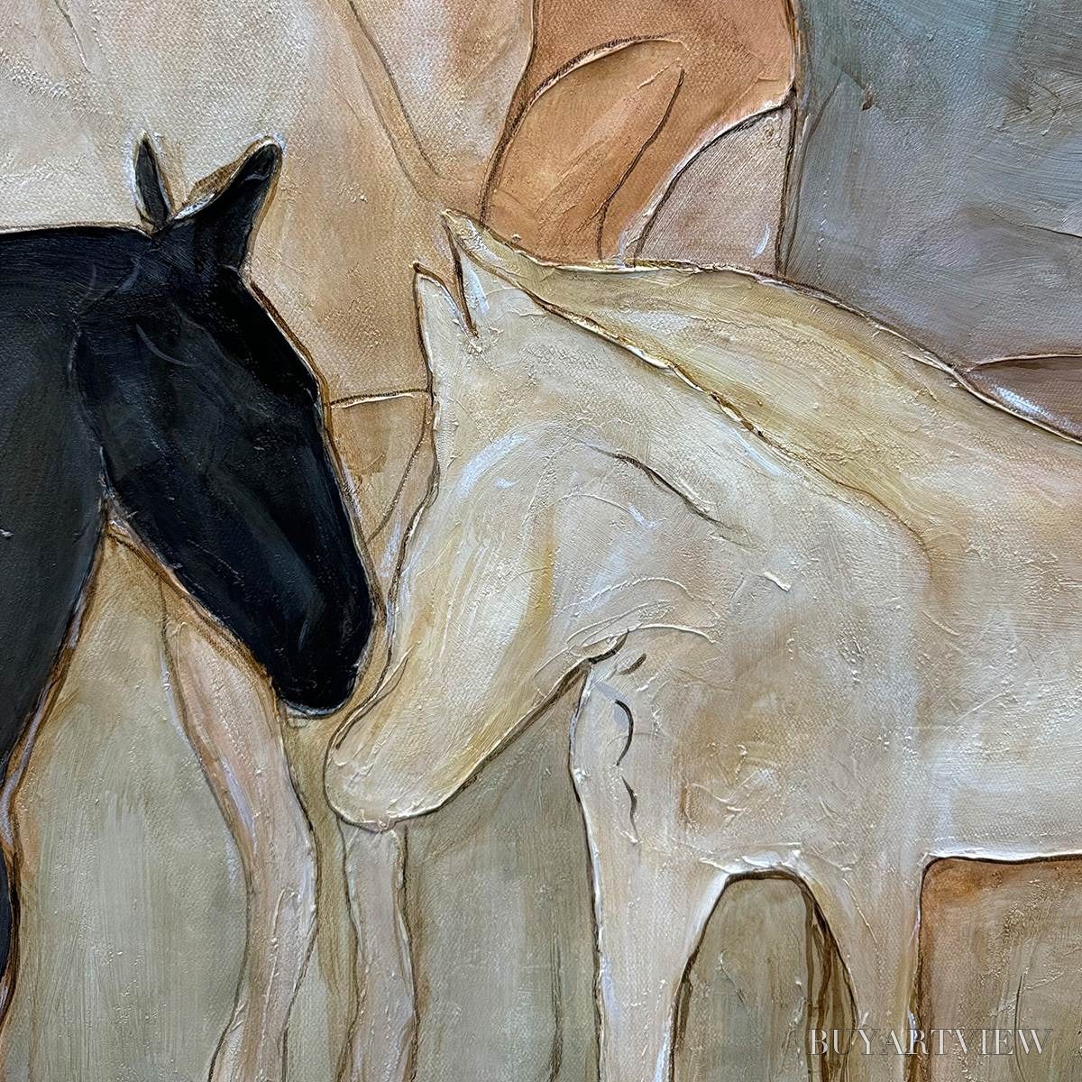 BUYARTVIEW Herd Whispers – Figurative Textured Horse Painting - image 6