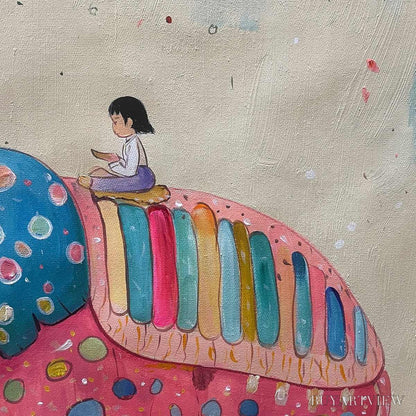 BUYARTVIEW Elephant Dreams – Whimsical Pink Elephant and Child Oil Painting - image 5