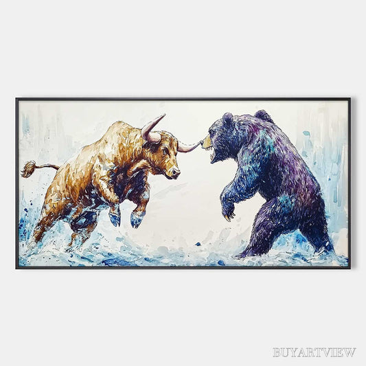 BUYARTVIEW Clash of Forces – Panoramic Wildlife Oil Painting - image 1
