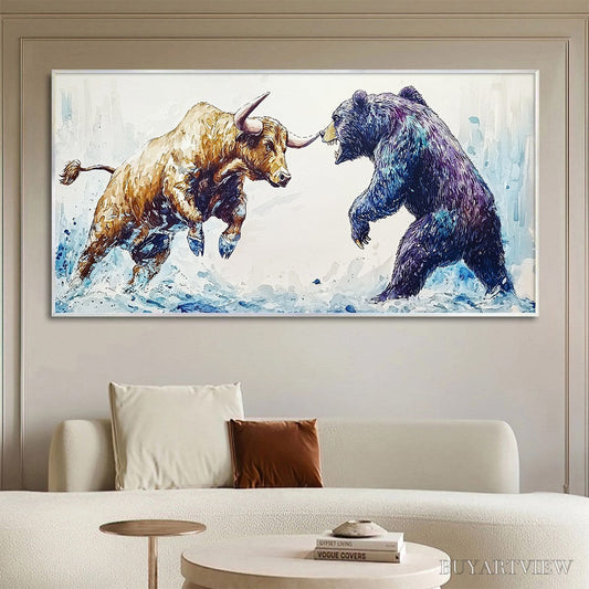 BUYARTVIEW Clash of Forces – Panoramic Wildlife Oil Painting - image 2