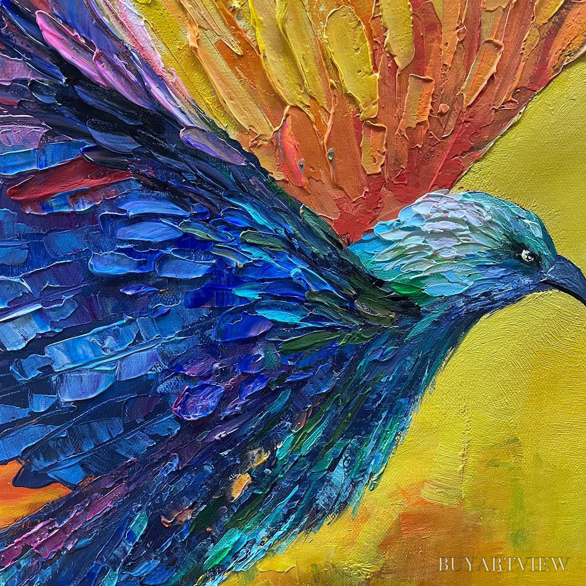 BUYARTVIEW Flight of Fancy – Textured Impasto Bird Oil Painting - image 3