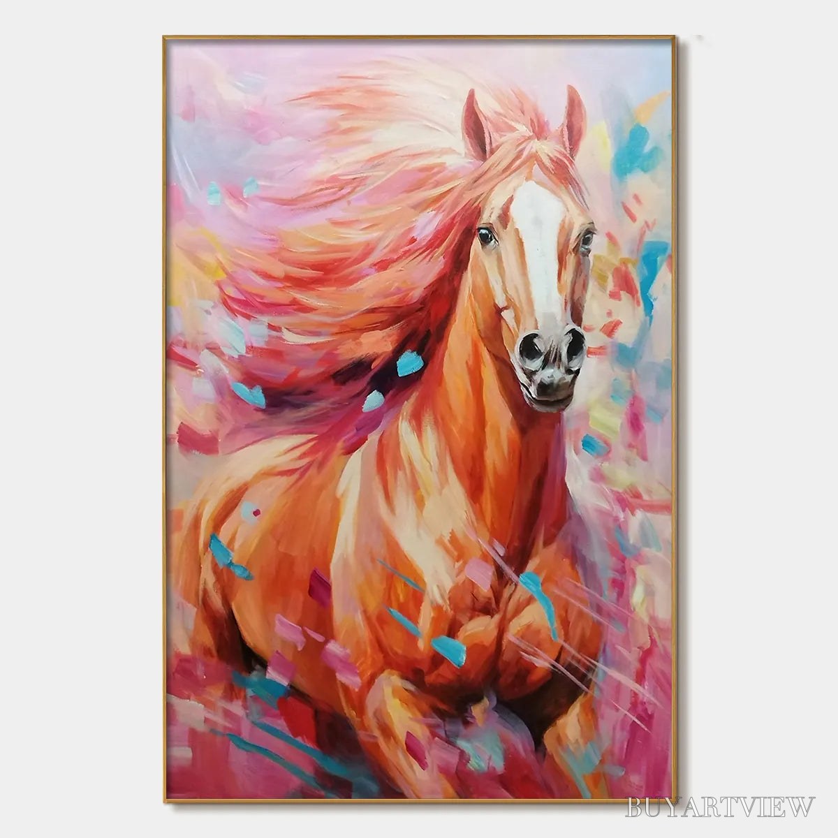 BUYARTVIEW Pink Fire – Colorful Horse Oil Painting on Canvas - image 1