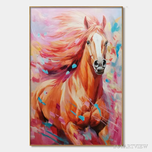 BUYARTVIEW Pink Fire – Colorful Horse Oil Painting on Canvas - image 1